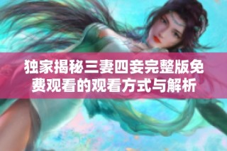 独家揭秘三妻四妾完整版免费观看的观看方式与解析