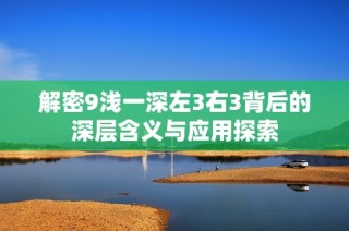 解密9浅一深左3右3背后的深层含义与应用探索